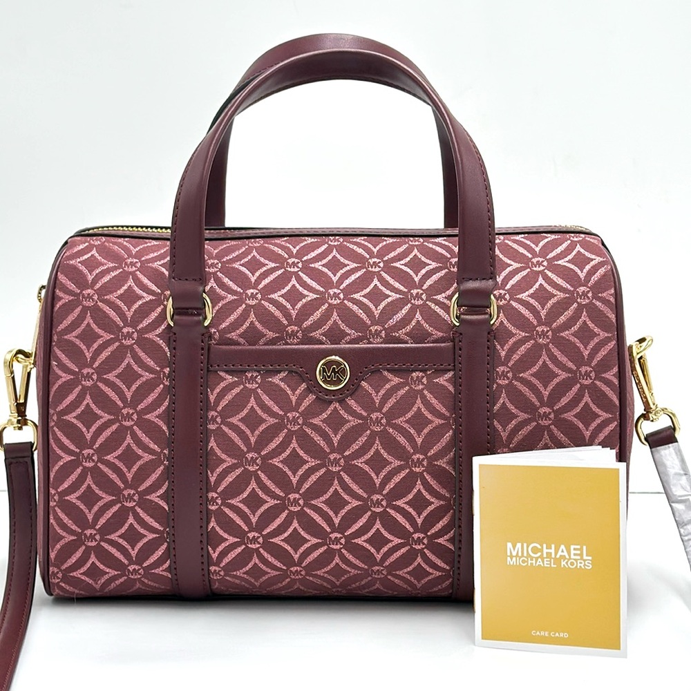 MICHAEL KORS JST TRAVEL MEDIUM DUFFLE SATCHEL SHOULDER CROSSBODY BAG MK OXBLOOD - Picture 1 of 14